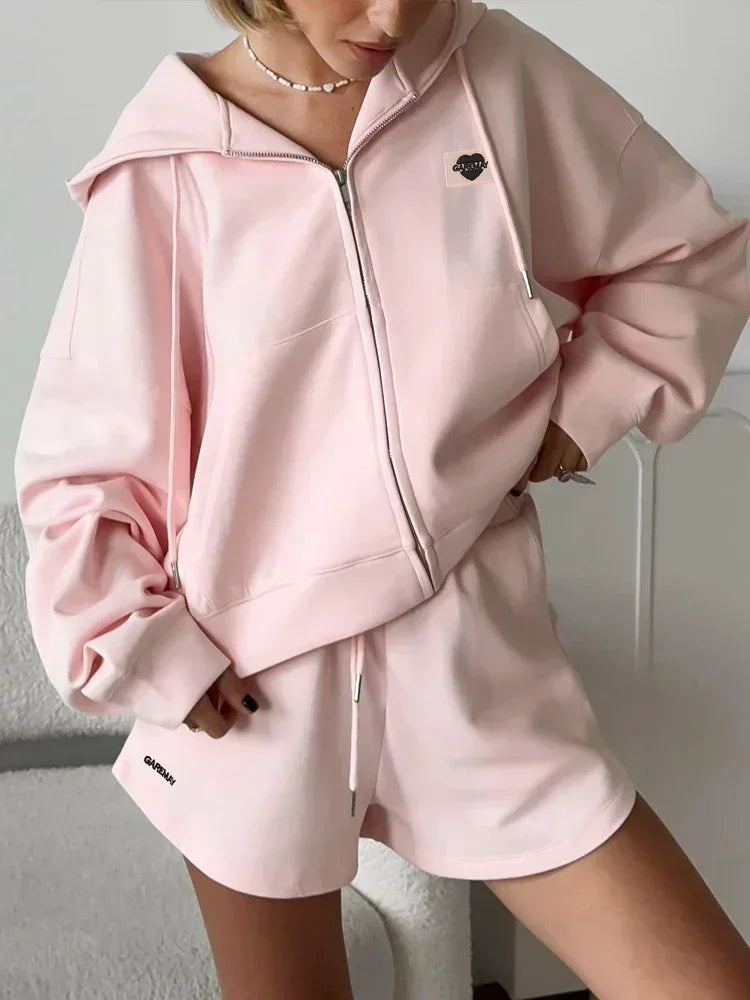 Women's Summer Suit with Shorts Cotton Oversize Top and Shorts Set Two-piece Casual Tracksuit with Shorts for Women