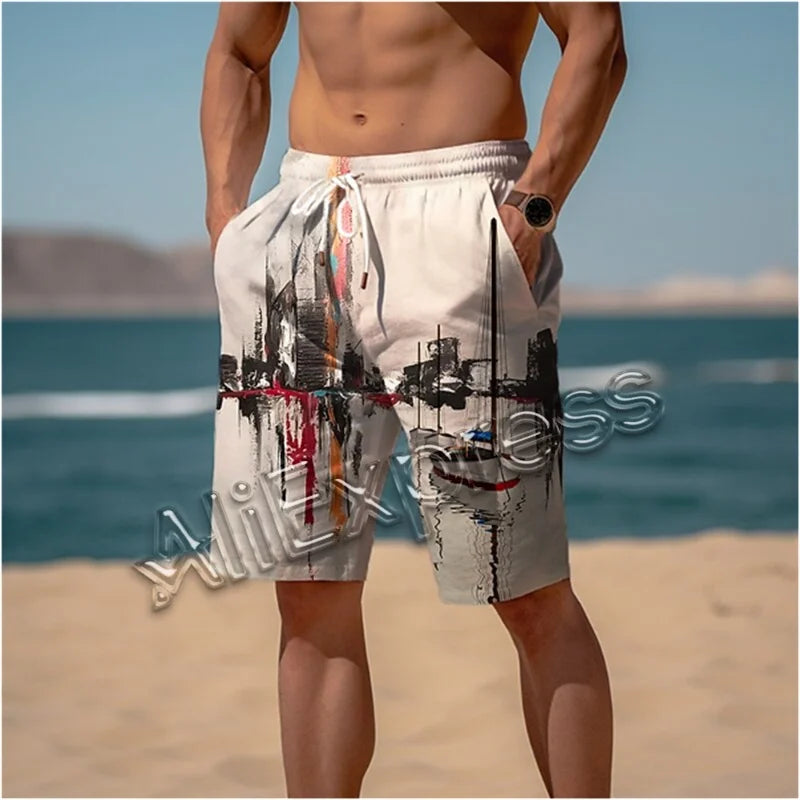 Fashion Lake Reflection Pattern Beach Short Mens Trend Personalization 3D Printed Board Shorts Loose Casual Oversized Swim Trunk