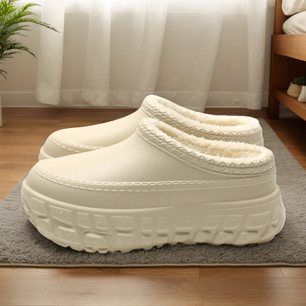 Anti-Slip Platform Slippers Fur Lining House Shoes Warm Comfy Slippers for Indoor & Outdoor