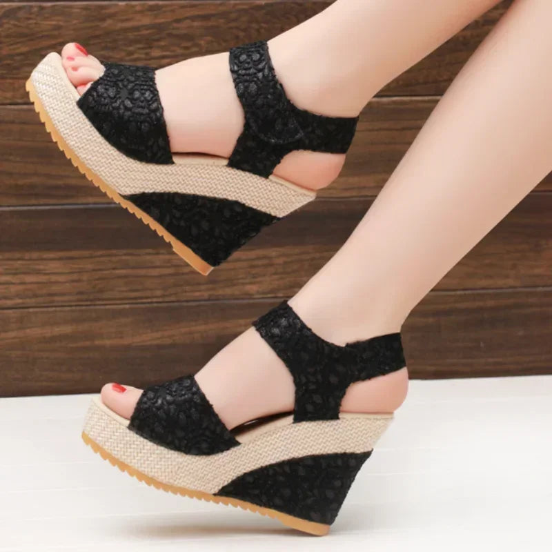 Women's Wedges Sandals  Summer  Fashion Mesh Peep Toe Platform High Heel Women Sandals Sexy Party Dress Women