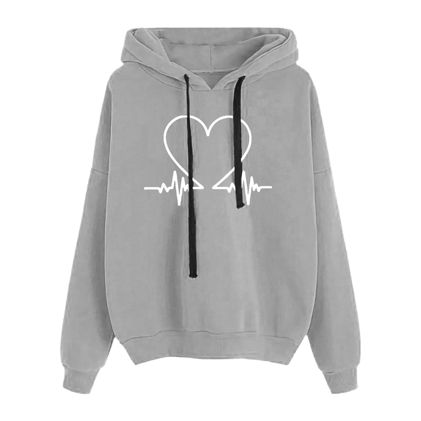 Heart Print Hoodies Sweatshirt  Oversize Solid Color Loose Casual Pullovers