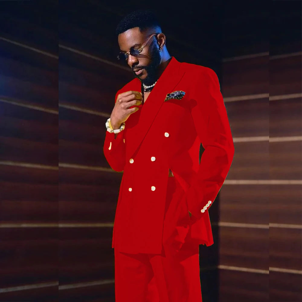 Fashion Men's Suits Special Style Double Breasted Peaked Lapel Luxury Blazer 2 Piece Jacket Pants Chic Blazer Customized