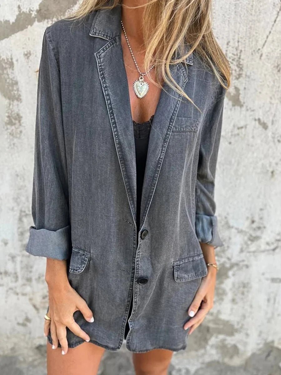 Distressed Denim Jacket Oversized Vintage Long Sleeve Button Down Jean Coat