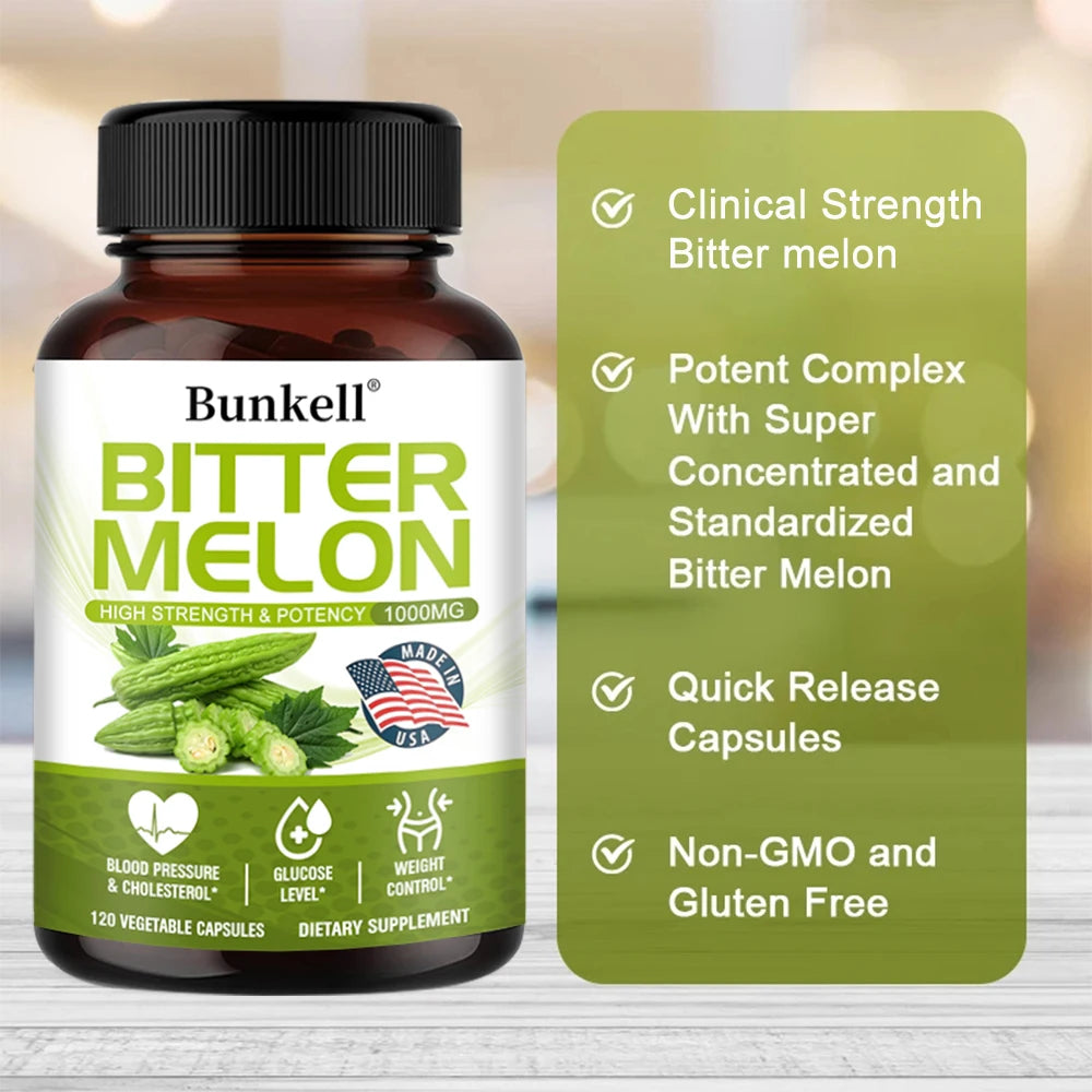 1000 Mg Bitter Melon Extract Capsules for Heart, Blood Sugar and Cholesterol Health, Weight Management