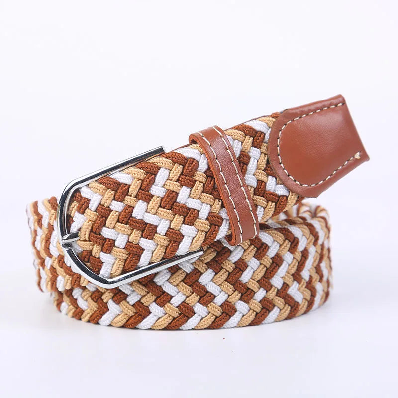 Casual Knitted Pin Buckle Belt Woven Canvas Elastic Expandable Braided Stretch Belts Women Jeans