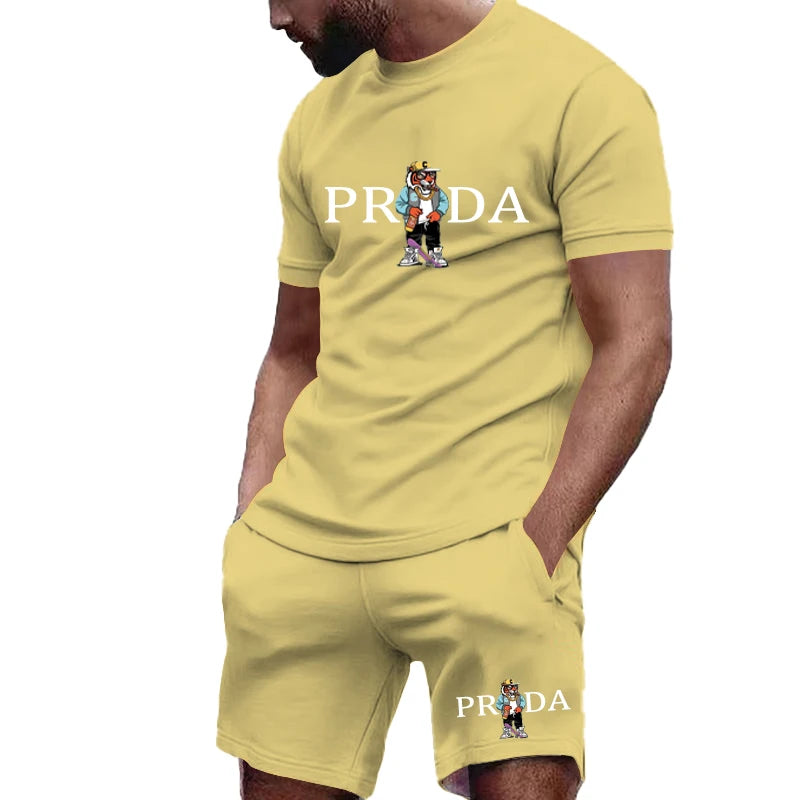 Summer Fashion Men's Gym Sports Set Men's Summer Golf Sports Set O-neck T-shirt with shorts Football Sports Slow Running