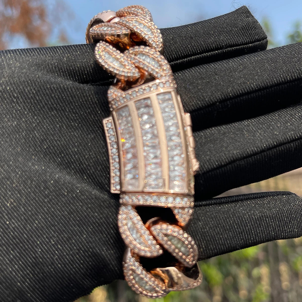 Bubble Letter Baguette Cuban Link Bracelet for Men Iced Out Prong Setting Necklace Choker