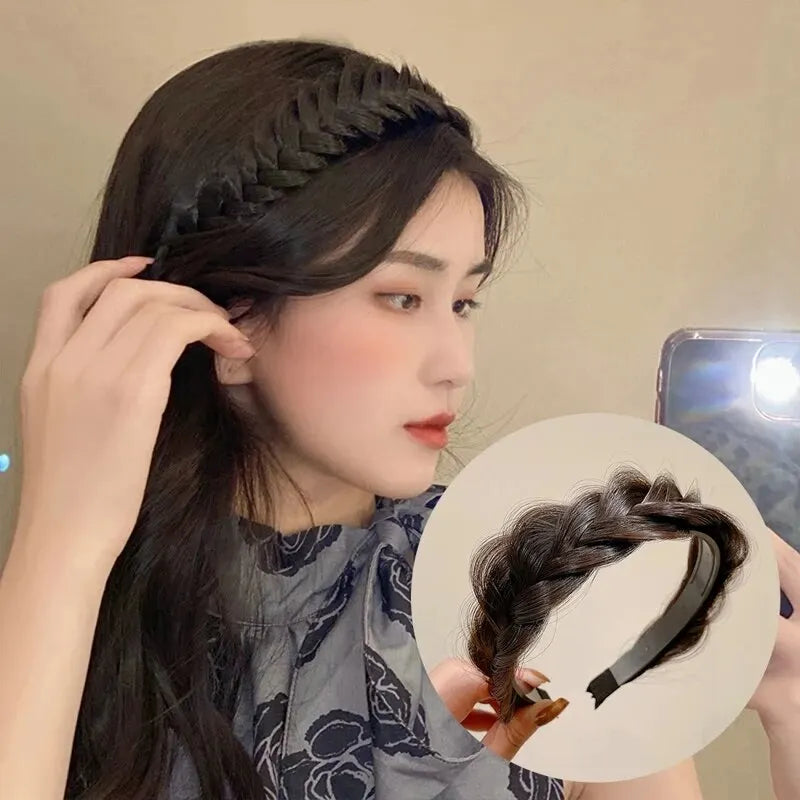 Wig Twist Headbands For Women Wide Fishbone Braids Hairbands Handmade Retro Head Hoop Hair Styling Headwear Accessories