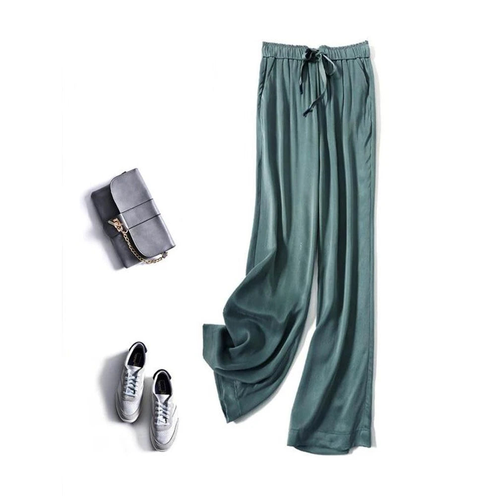 Ice Silk Wide Leg Pants  Summer Thin Satin Casual Pants Women's High Waisted Straight Leg Pants Long Trouser