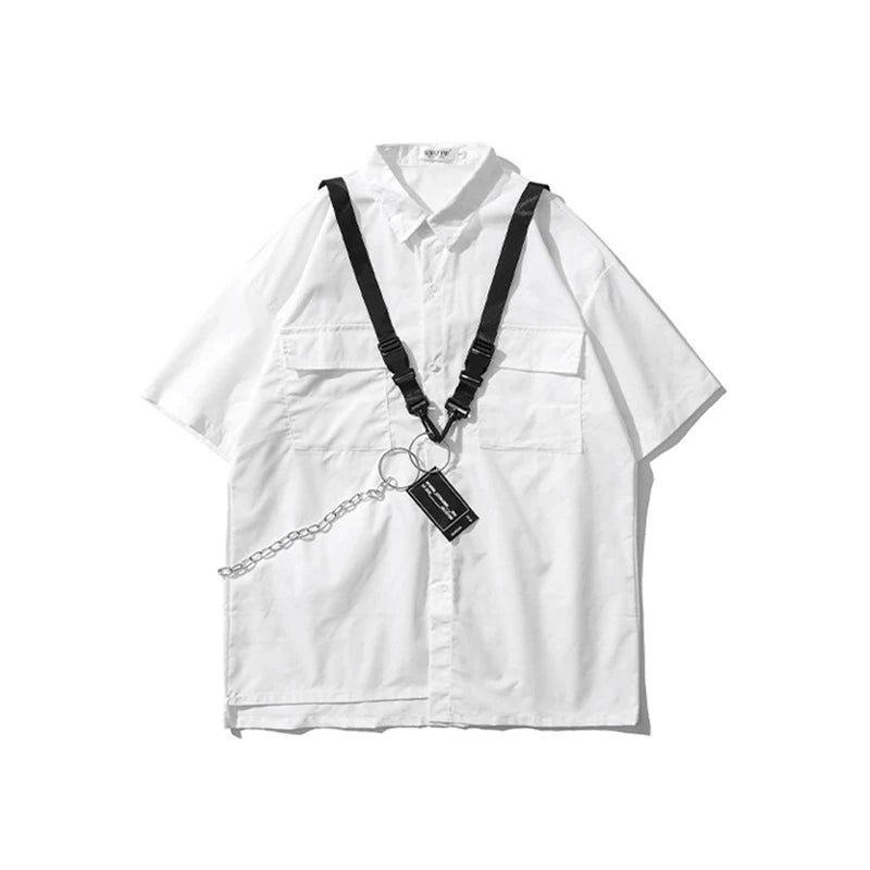 ARENS Techwear Goth Gothic Clothing Men's Shirt Short Sleeve Male Shirt Punk Rave Men's Shorts Set Streetwear Hip Hop Hippie