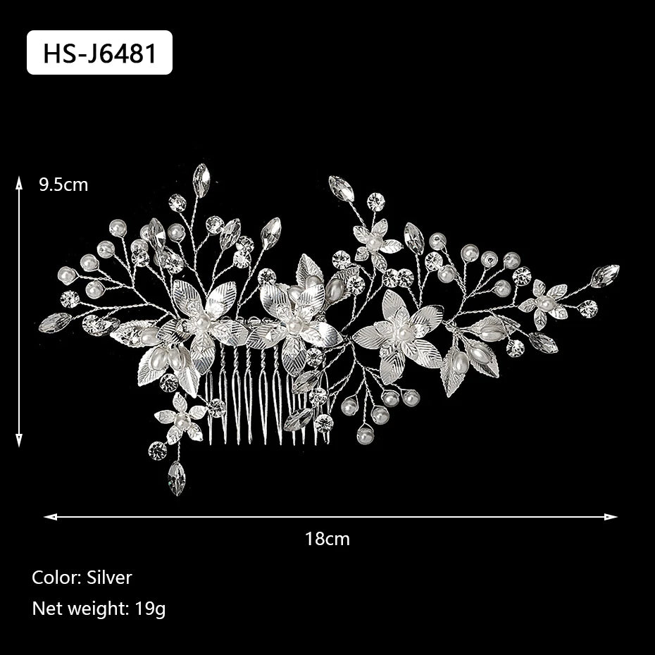 Silver Color Rhinestone Hair Comb Pearl Crystal Hair Accessories Ornament Prom Bridal Flower Headpiece Jewelry