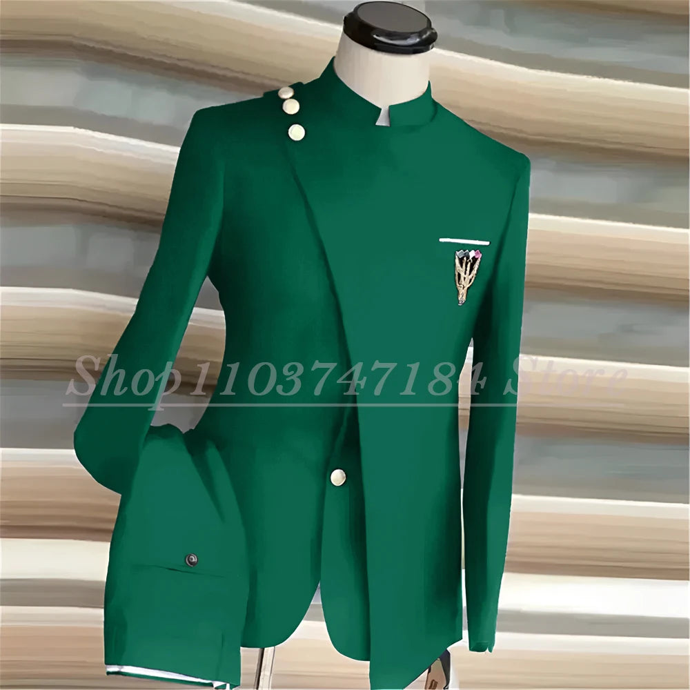 Men's Suits Single Breasted Stand Lapel Blazer  Formal Occasion Party 2 Piece Jacket Pants