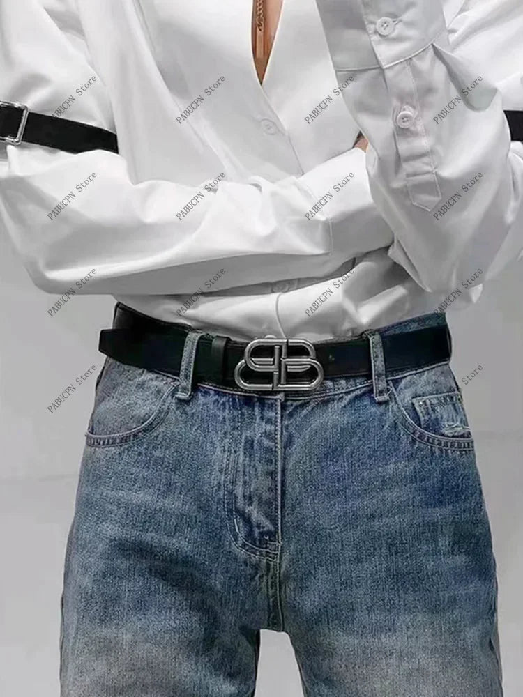 Classic Double B Letter Belt Unisex Trend Versatile Premium American Retro