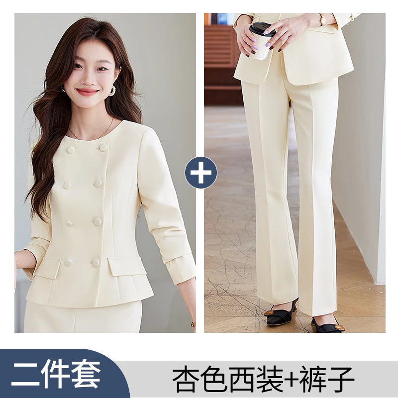 2 Piece Set Women's Double Breasted Blazer Elegant A Line Knee Length Slit Skirts OR Slacks Women's Work Wear