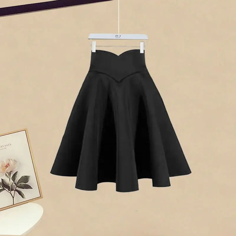 High Waist Solid Color Skirt  Loose Ruffles
