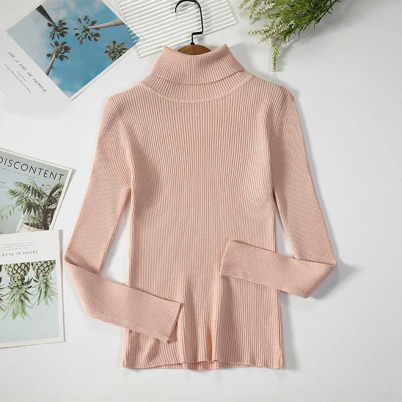 Women's Turtleneck Sweater Knitted Soft Pullovers cashmere Jumpers Basic Solid Soft Sweaters Women Autumn Winter Casual Top