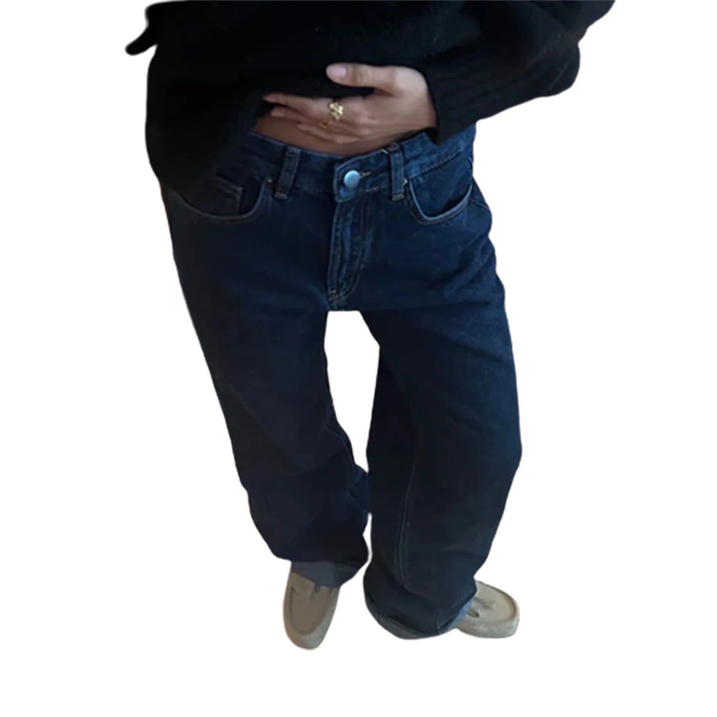 Women s Stylish Star Print Loose Denim Jeans for Spring and Fall - Casual Low Waist Trousers with a Fashionable Twist