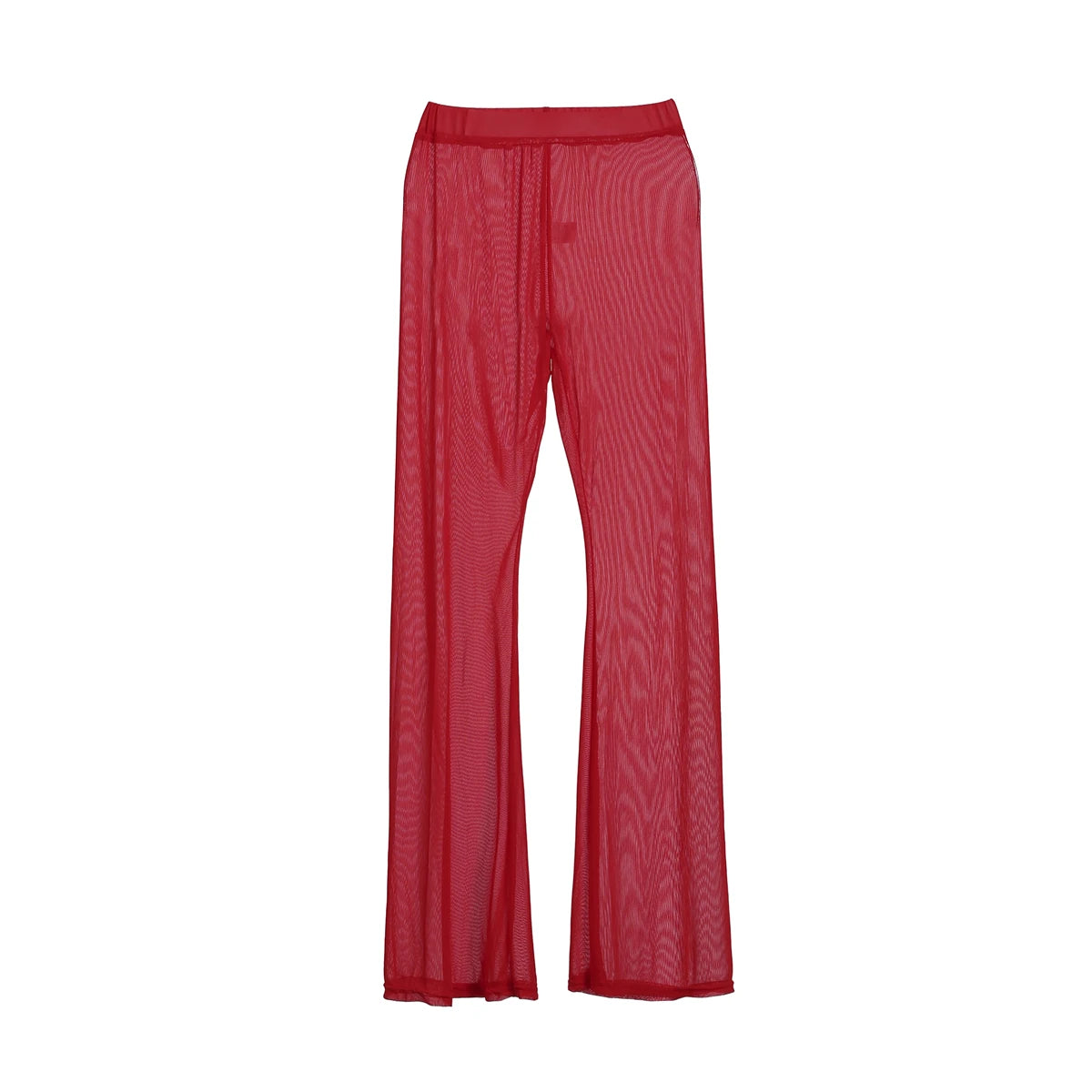 Sheer Mesh Pants with Ruffled Hem High Waisted Bikini Cover Up  Flowy Trousers for Beachwear