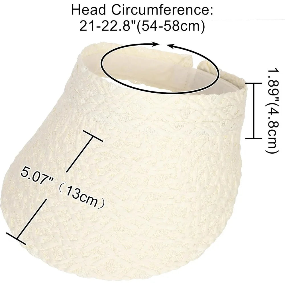 Womens Sun Hat Straw Visor UV Protection Wide Brim Packable Travel Summer Cap for Beach