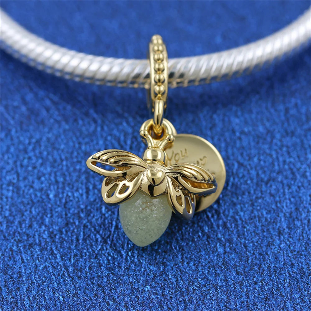 925 Sterling Silver Glow-In-The-Dark Firefly Pendant Beads Fit Pandora Original Bracelet