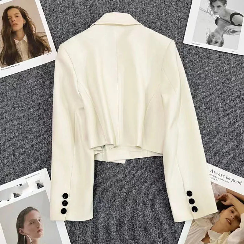 Cropped Blazers Woman Trend  All-match Notched Collar Crop Jacket Women Chic Single Button Suit Coat