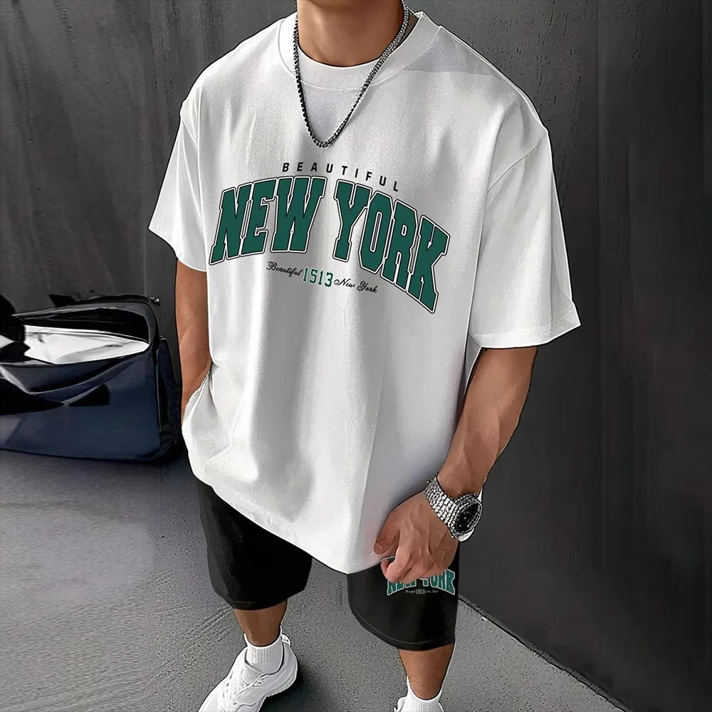 North American Fashion Men's Casual Suit with Print Pattern Short Sleeves and Shorts Sporty Breathable and Comfortable Clothing