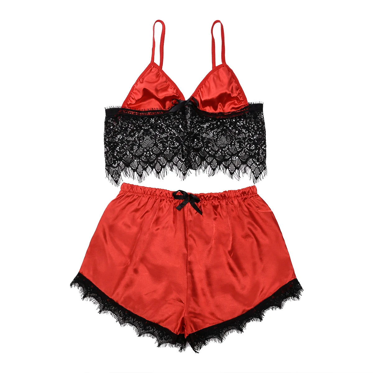2-Piece Lingerie Set Sheer Lace Halter Top with Matching Lace Trim Shorts Sensual Nightwear for Summer