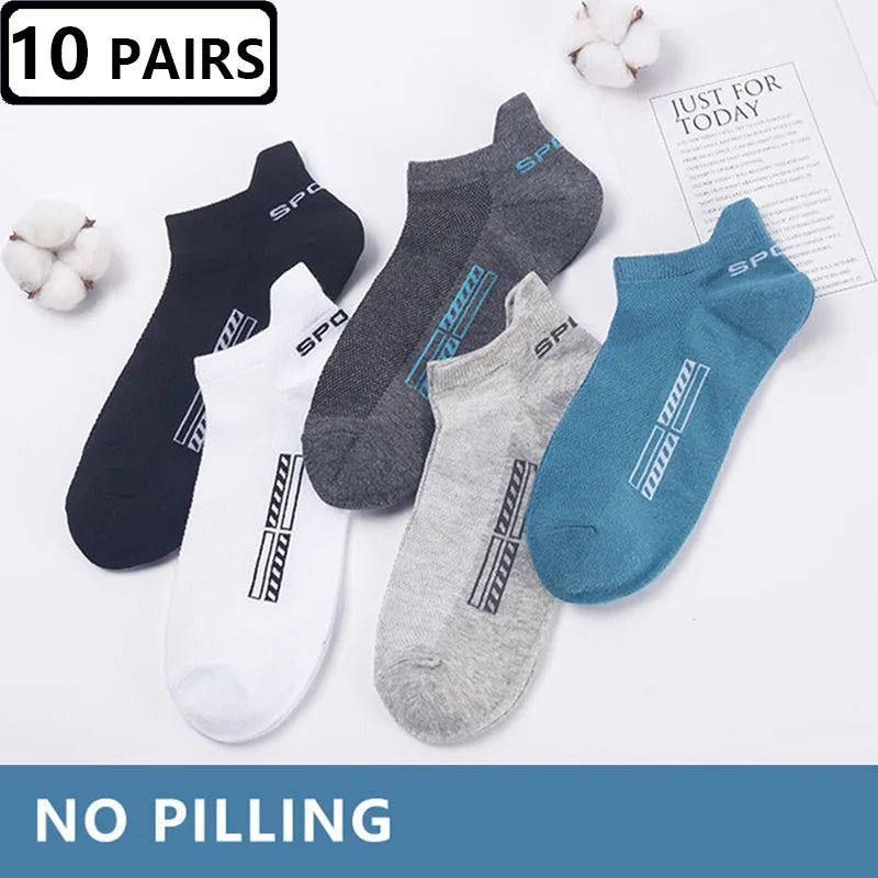 20pcs=10 Pairs Summer Autumn Men Cotton Socks Sport Breathable Ankle Socks Quality Mesh Casual Athletic Thin Cut Short
