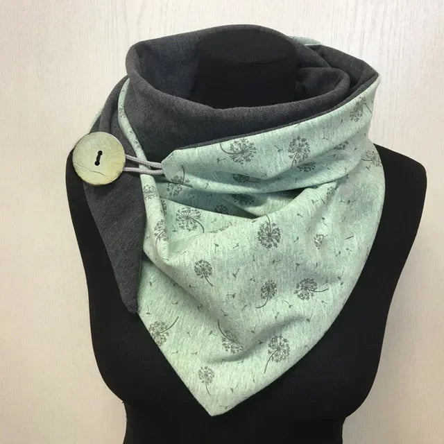 Winter Women's Floral Print Thick Warm Scarf – Windproof Double-Layer Buttoned Wrap