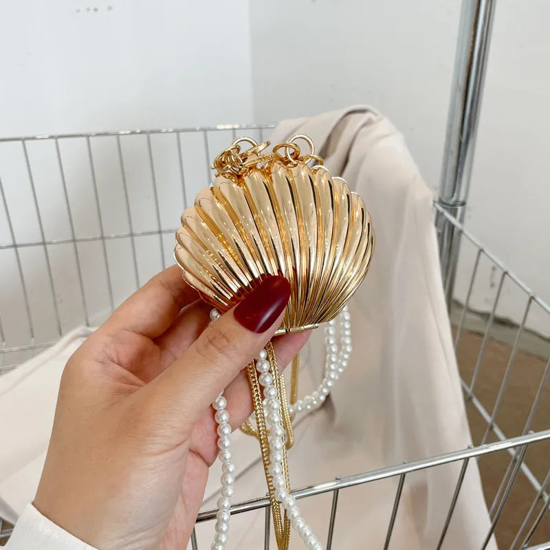 Summer Lipstick Bags for Women Fashion Pearl Mini Purse Crossbody Bag High Quality Gold Shell Bag Designer Shoulder Bag