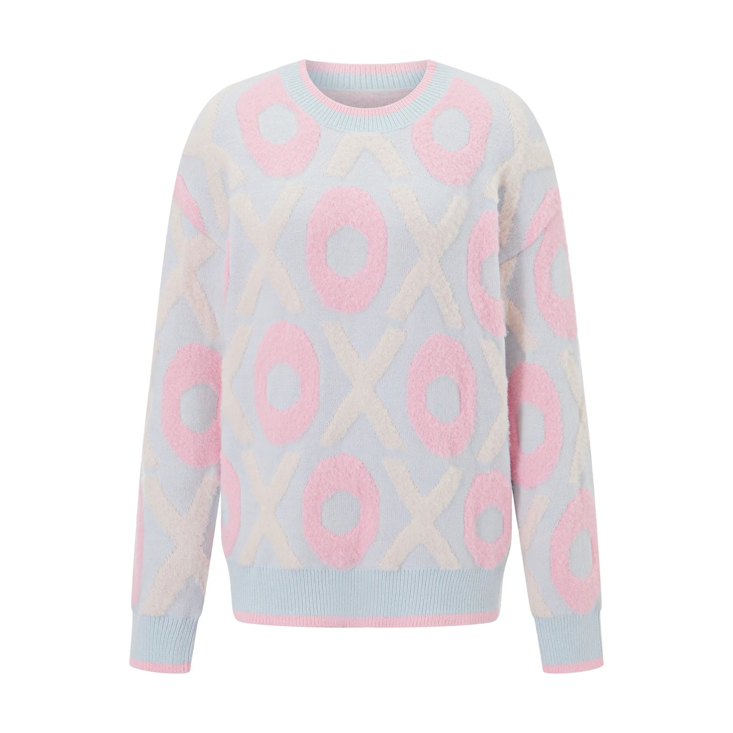 Women s Heart Pattern Knit Sweater with Round Neck and Long Sleeves - Cozy Jacquard Knitwear for Her