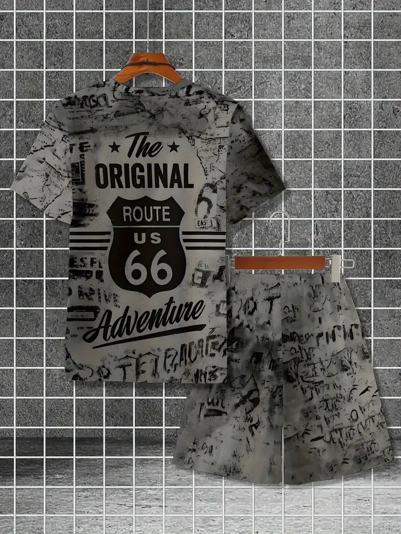 Men's adult Set 3D printed breathable and lightweight short sleeve and Shorts 2-piece adult outdoor casual set