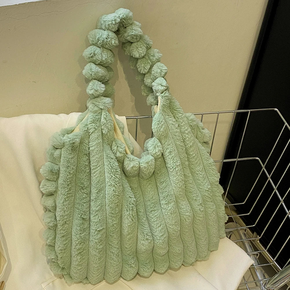 Plush Tote Handbag Large Capacity Soft Satchel Bag Versatile