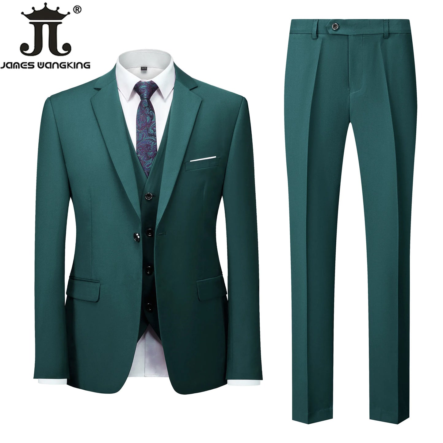 Jacket + Vest + Pants  Boutique Solid Color Men's Official Business Suit Bride's Wedding Dress Party Male Suit
