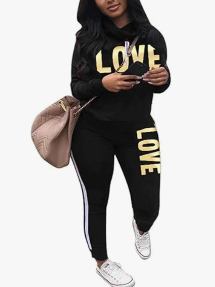 Women Two Piece  Round Neck Pullover Top with Long Pants Casual Outfit