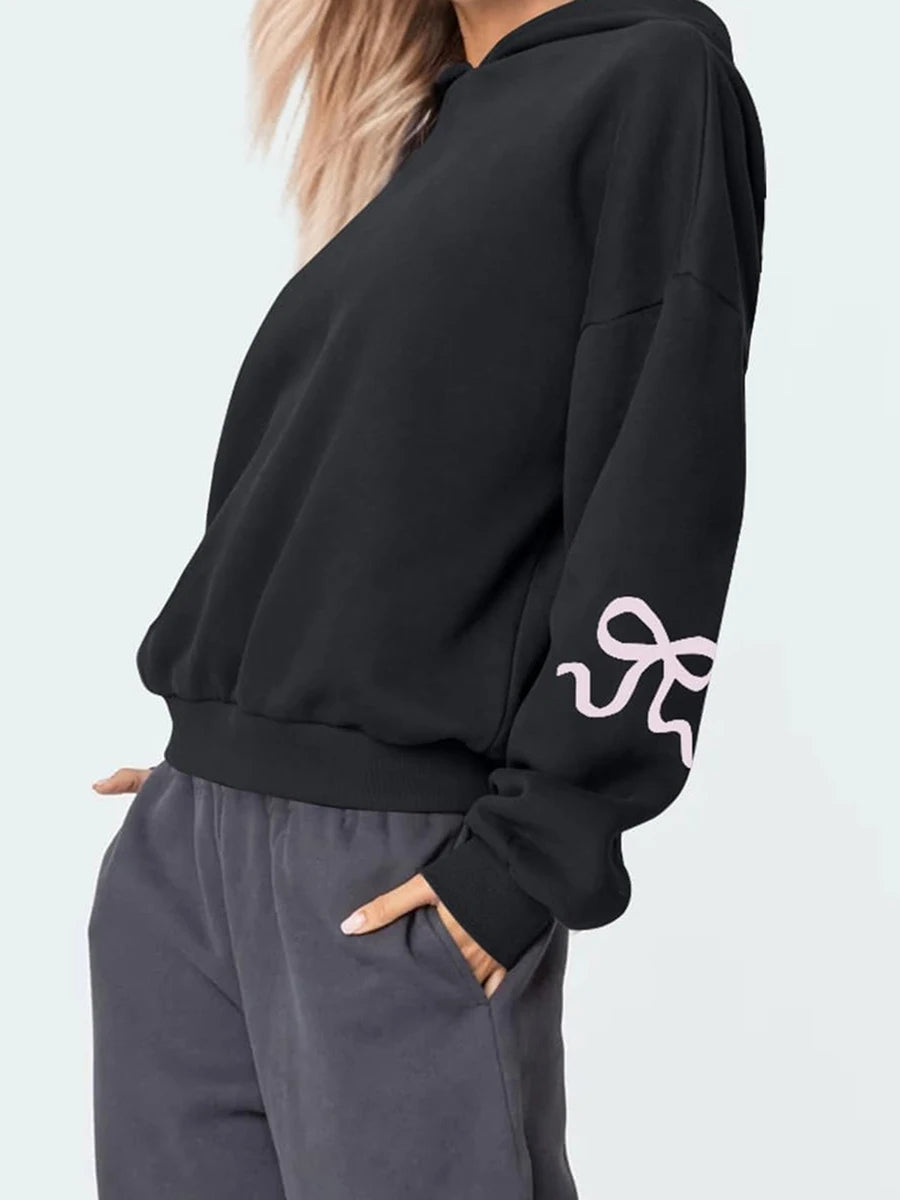 Casual Women s Oversized Hoodies with Bow Print Long Sleeve Sweatshirts Streetwear Aesthetic Tops for a Relaxed Look