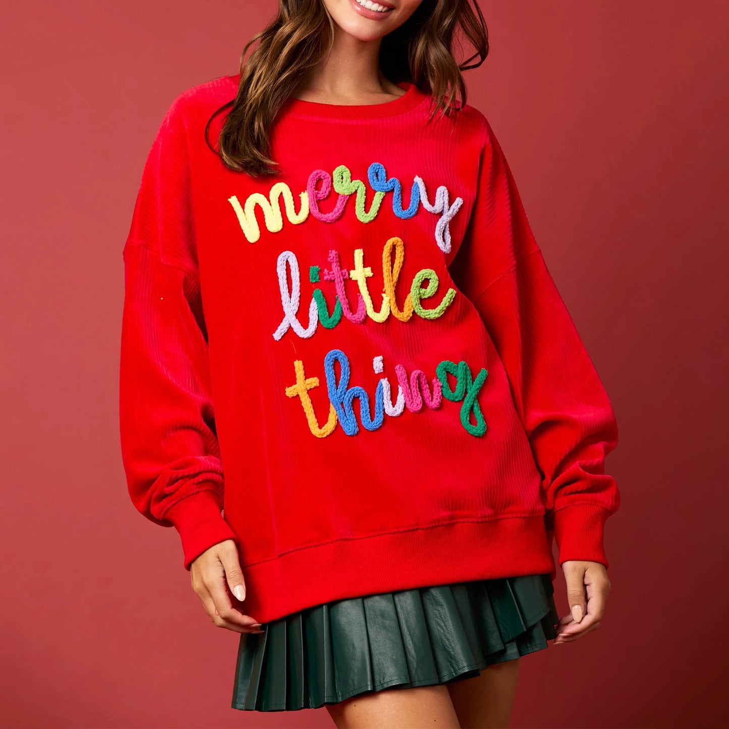Merry Sweatshirt for Women Merry Christmas Glitter Patch Crewneck Sweater Long Sleeve Pullover Top