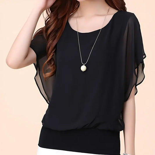 Women Summer Simplicity Loose Solid color Fashion Ruffles  O-neck