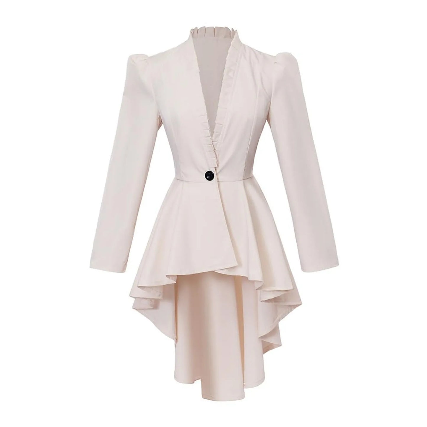 Black/White Stripe Elegant Women Irregular Hem Trench Coat  Vintage One Button Slim Tailcoat