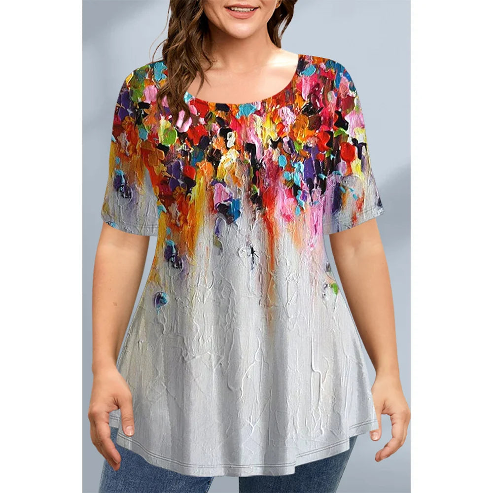 Women's T-Shirts Spring Clothing Floral Graphic O-Neck Pullovers Short Sleeve Tops Streetwear Oversized Apparel Ladies