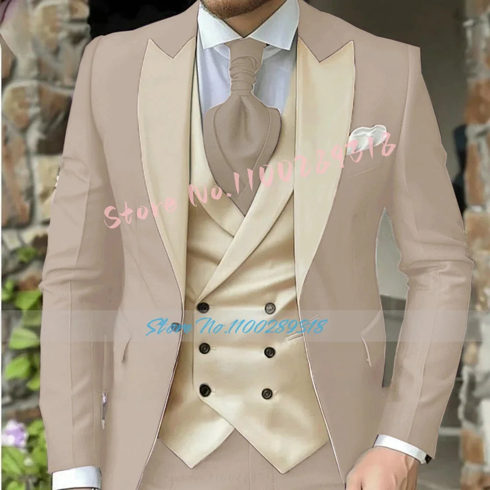 Classic Suits For Men Custom Made 3 Piece Jacket Vest Pants Set Formal Business Tuxedos