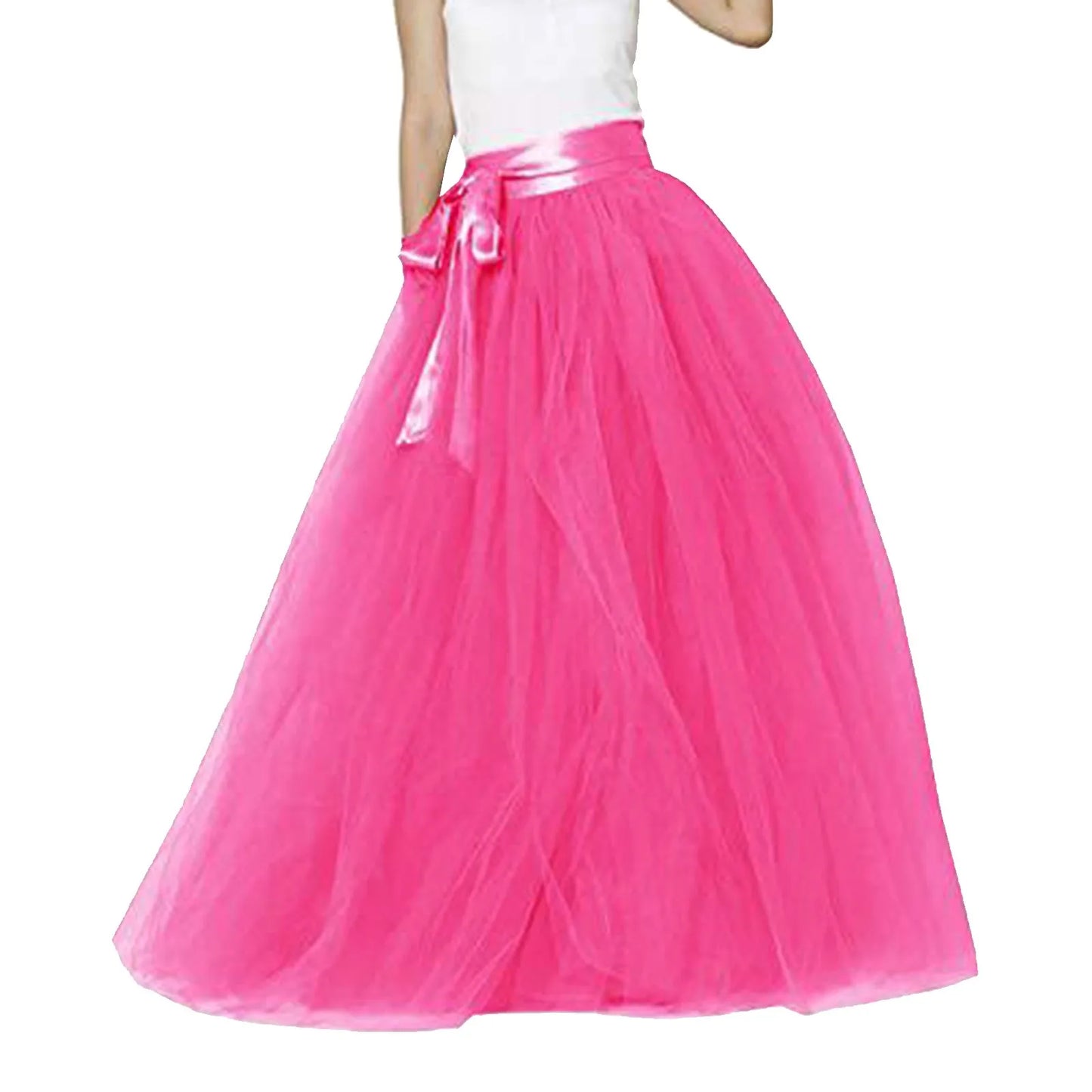 Women's Mesh Maxi Skirt Elastic High Waist Large Swing Long Skirt A Line Belt