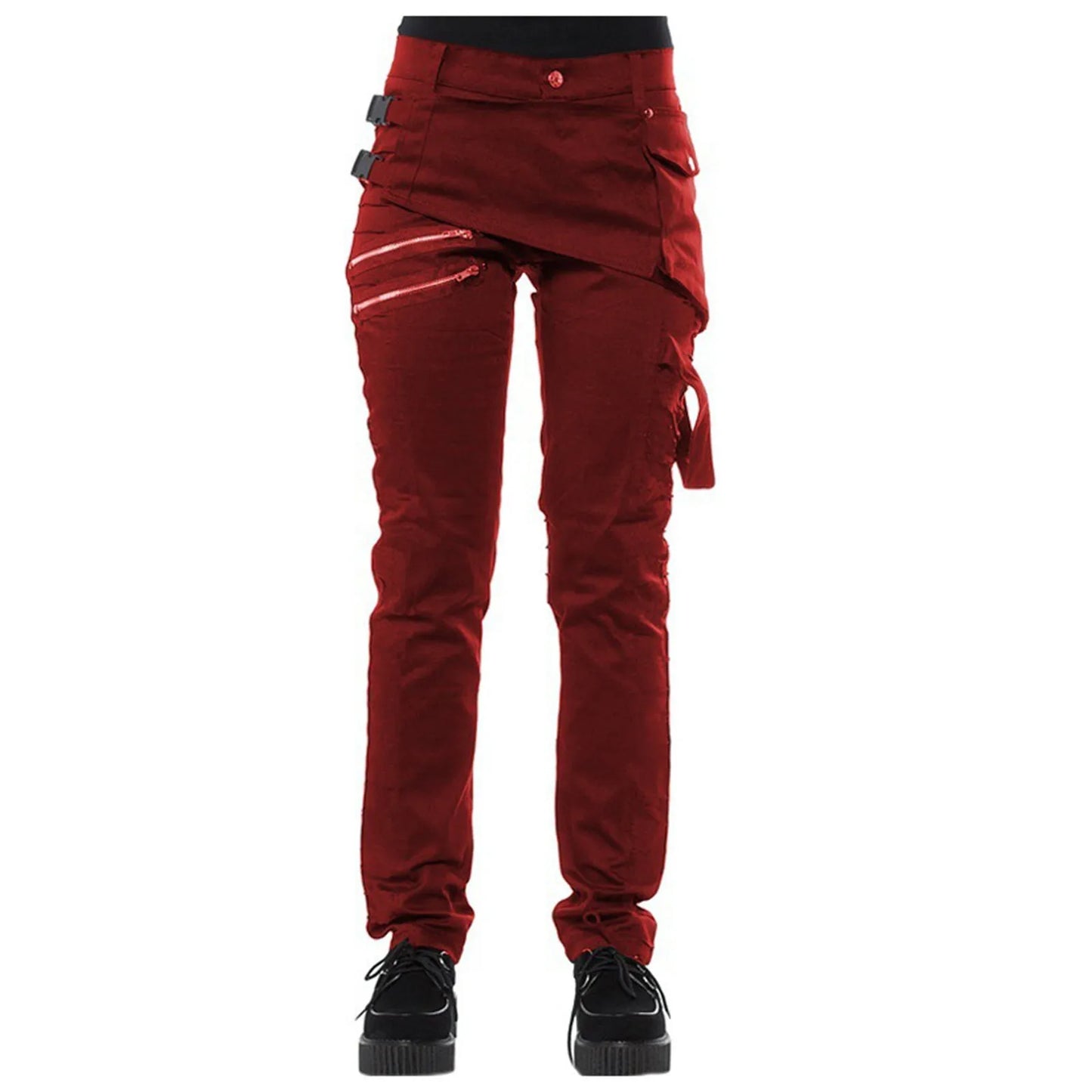 Women Gothic Pants Zipper Pockets Rivet Steampunk Trousers Rock Style Cargo Pants Cool Hip Hop Motorcycle