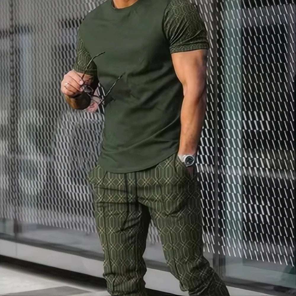 Summer men's T-shirt and pants sports suit abstract gradient 3D printed T-shirt and pants set 2-piece street wear oversized suit