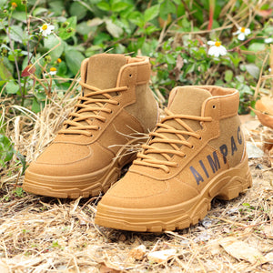 Men's Tactical Hiking Boots Leather/Canvas Outdoor Shoes, Wear-Resistant Hunting Sneakers for Mountain Trekking & Daily Walking