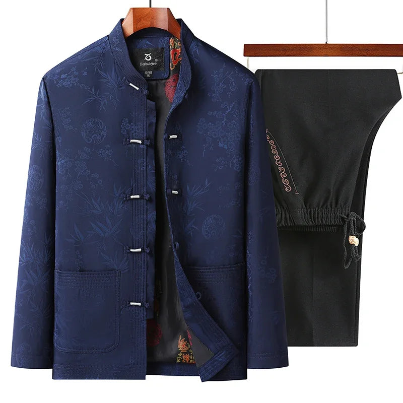 Tang Suit (top + Pants) Autumn New Middle-aged and Elderly Men Father Chinese Style Disc Buckle Spring and Autumn Grandpa Suit