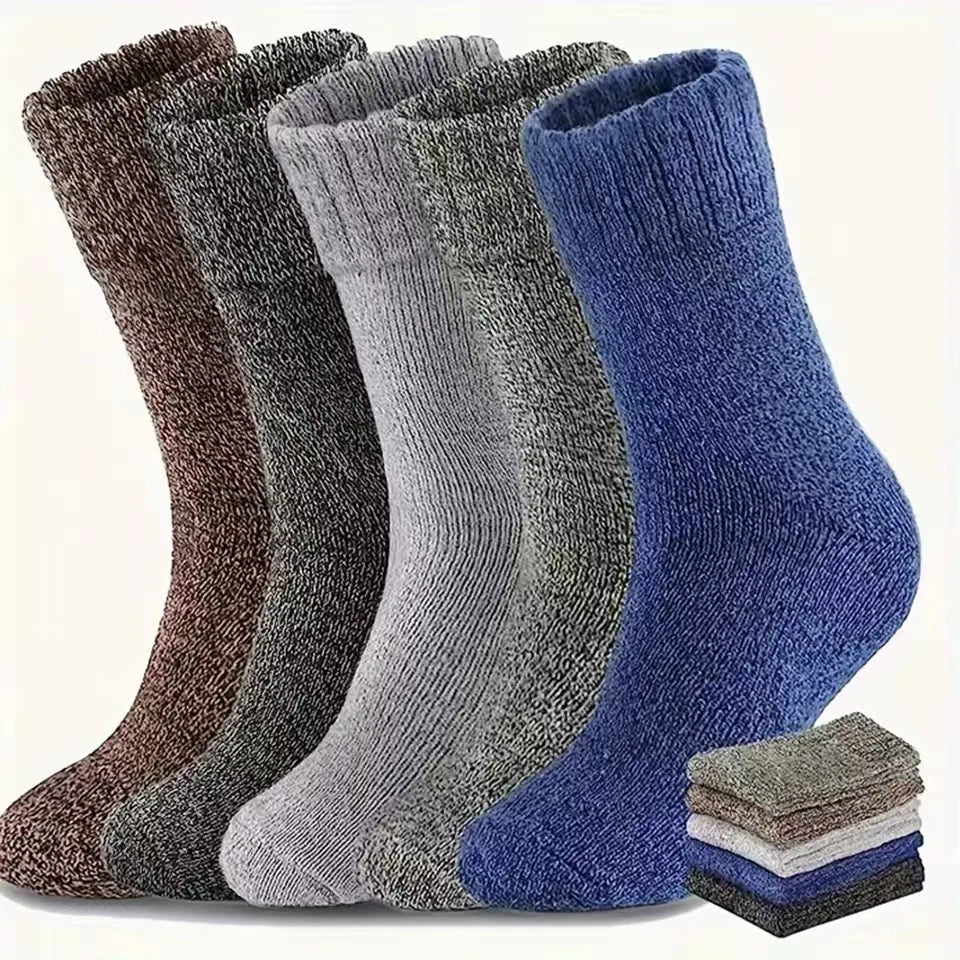 5 Pairs Autumn Winter Thick Towel Warm Socks Men And Women Keep Warm Socks Retro Solid Color Casual Wool Socks Gifts