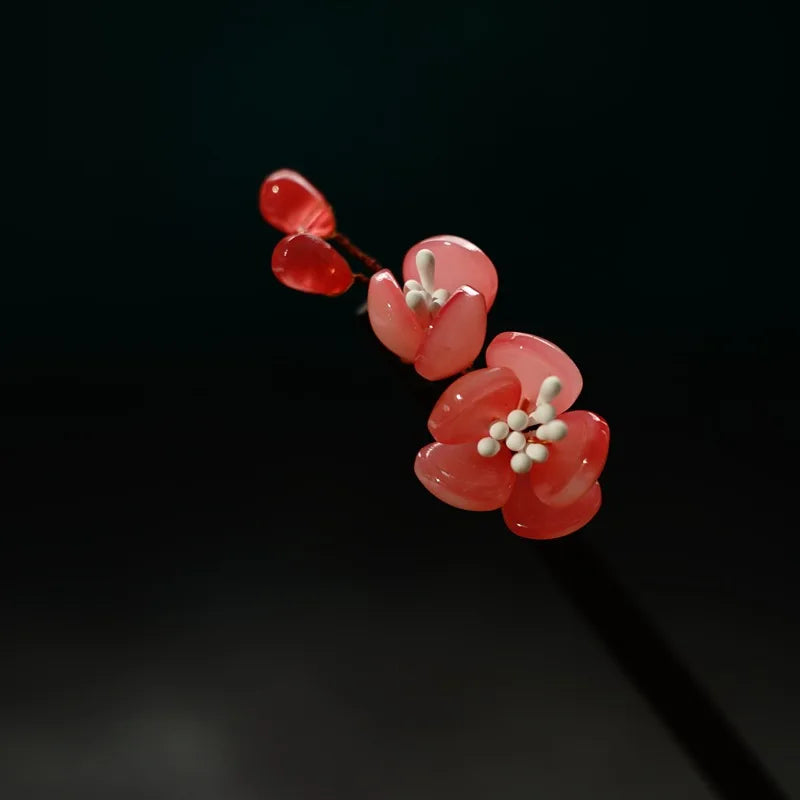 Floral Hair Pins Handmade Wooden Twist Bun Pin Chopsticks Flower Hair Clips Chinese-style Hair Stick
