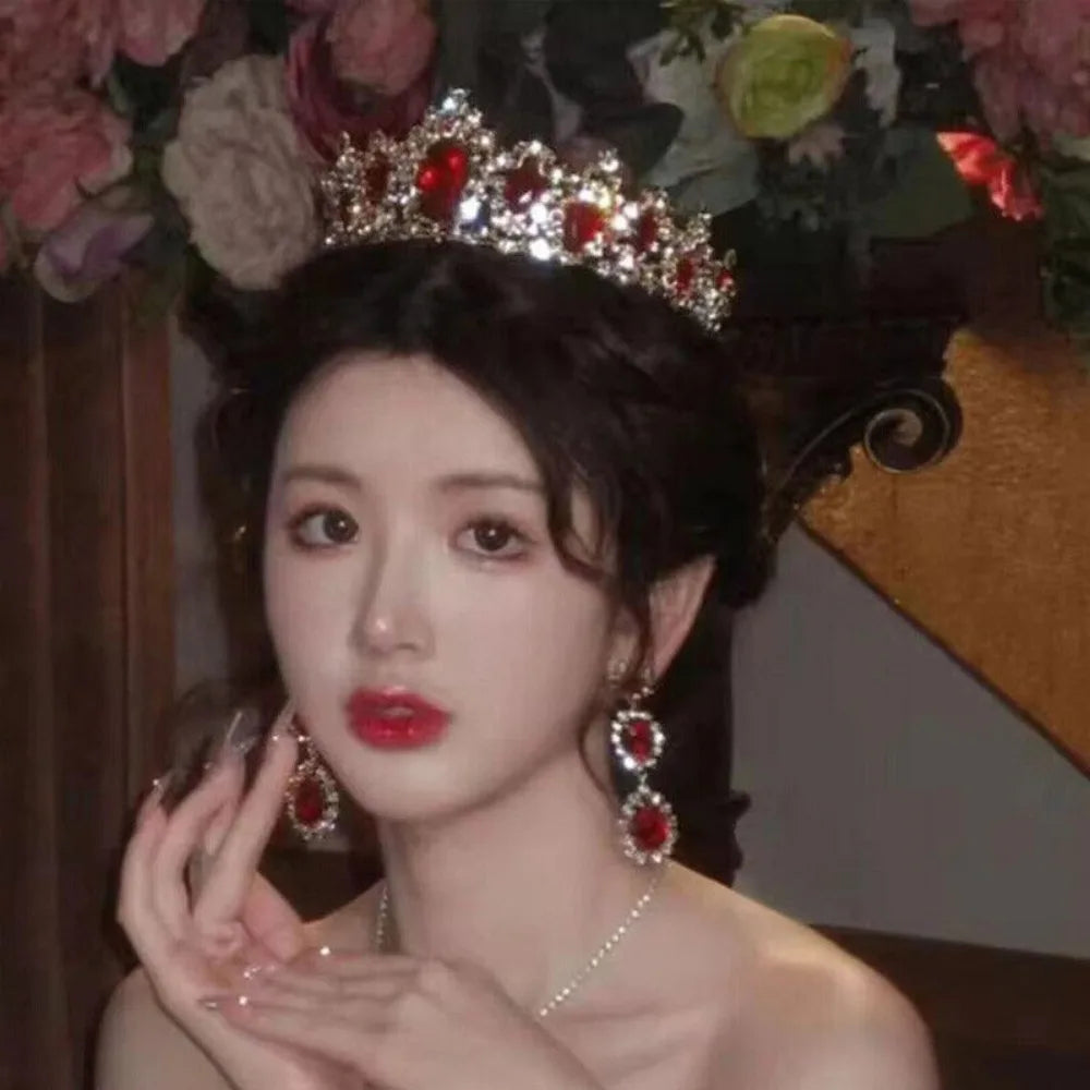 3pcs/set Crystal Bridal Tiara And Crown Earrings Necklace Jewelry Set