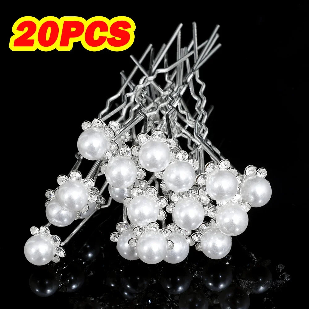 20pcs Women U-shaped Pin Metal Barrette Hair Clip Hairpins Simulated Pearl  Hair Accessories  Hairstyle Tools